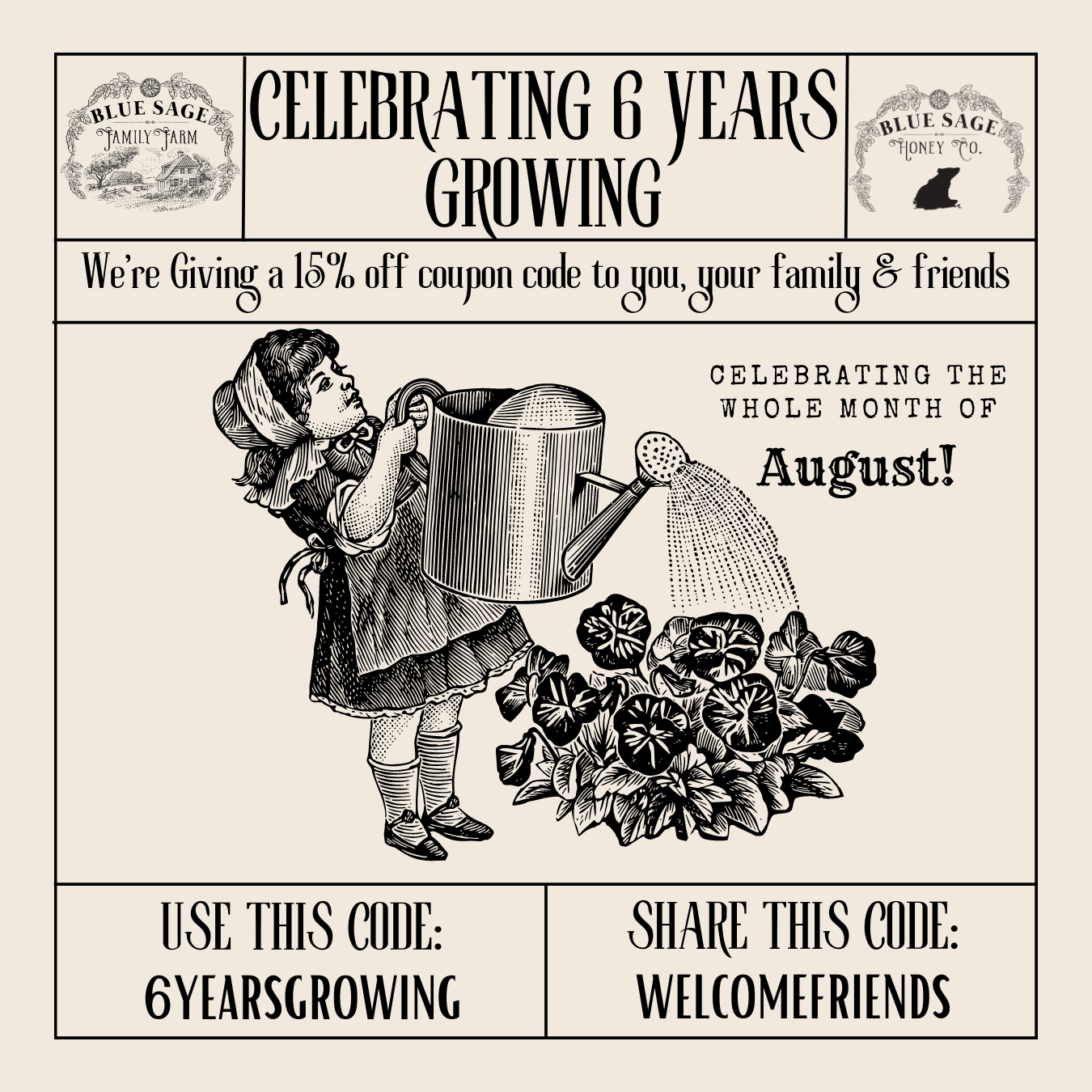 Celebrating 6 Years Growing! Get Coupon Codes for 15 off this Augus