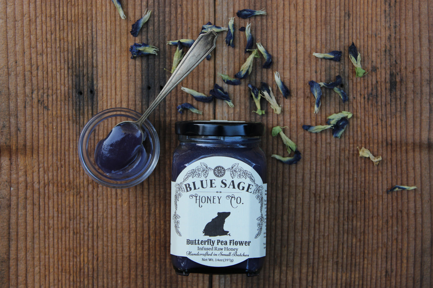 Butterfly Pea Flower Infused Raw Honey - Blue Butterfly Pea Flower Honey