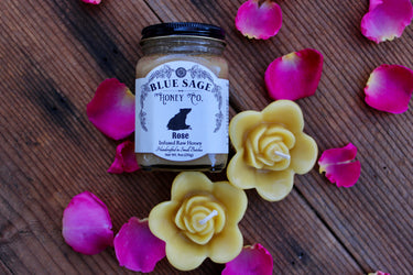 Rose infused raw honey gift set with floating rose beeswax candles