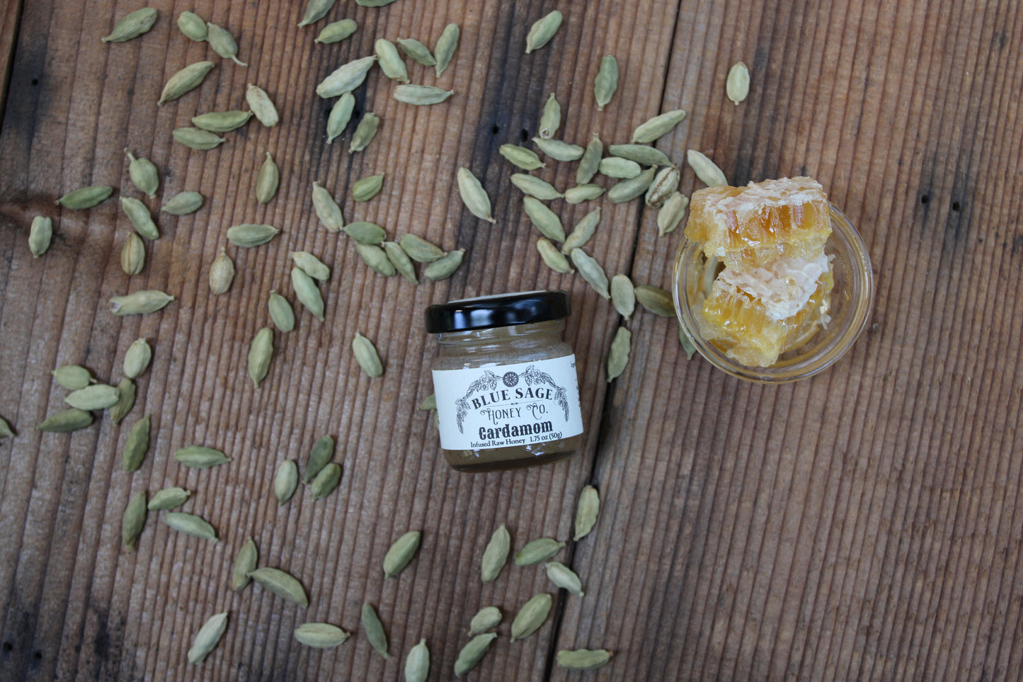 Cardamom Infused Raw Honey - Blue Sage Family Farm - Blue Sage Honey Co.