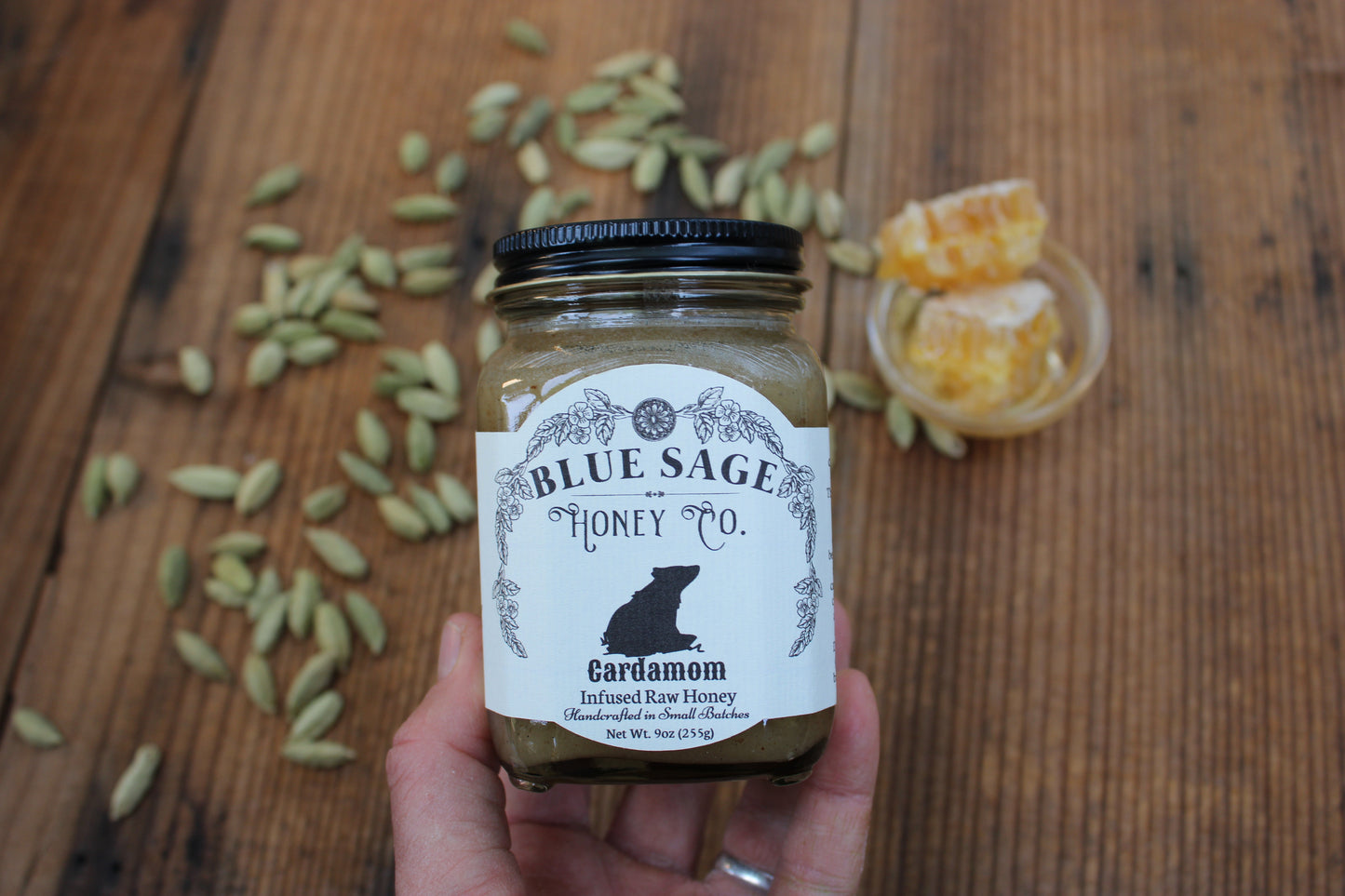 Cardamom Infused Raw Honey - Blue Sage Family Farm - Blue Sage Honey Co.