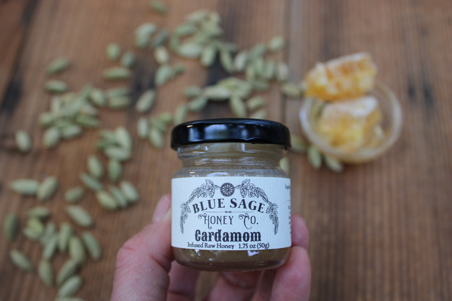 Cardamom Infused Raw Honey - Blue Sage Family Farm - Blue Sage Honey Co.
