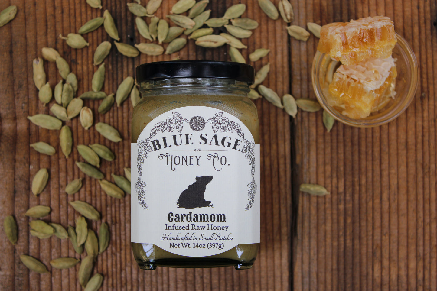 Cardamom Infused Raw Honey - Blue Sage Family Farm - Blue Sage Honey Co.