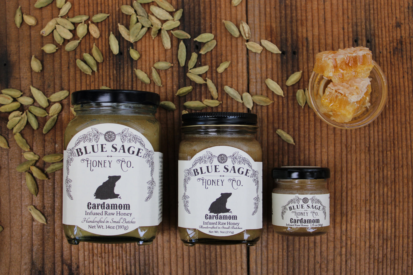 Cardamom Infused Raw Honey - Blue Sage Family Farm - Blue Sage Honey Co.
