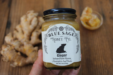 Ginger Infused Raw Honey - Ginger Honey - Blue Sage Family Farm - Blue Sage Honey Co.