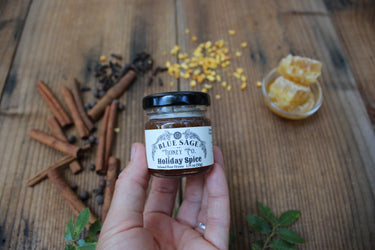 Holiday Spice Infused Raw Honey - Mulling Spice Blend - Blue Sage Family Farm - Blue Sage Honey Co.