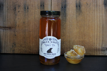 Raw Clover Honey Liquified - Unfiltered Natural Honey - 1 lb Glass Jar - Blue Sage Family Farm - Blue Sage Honey Co.