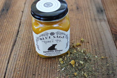 Turmeric Ginger Honey & Calm Me Down Relaxing Herbal Tea ~ Curated Honey & Tea Pairing - Blue Sage Family Farm - Blue Sage Honey Co.