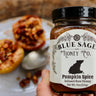 Blue Sage Pumpkin Spice Raw Honey jar with bear logo label