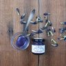 Blue Sage Honey Co raw honey with butterfly pea flower in cobalt blue