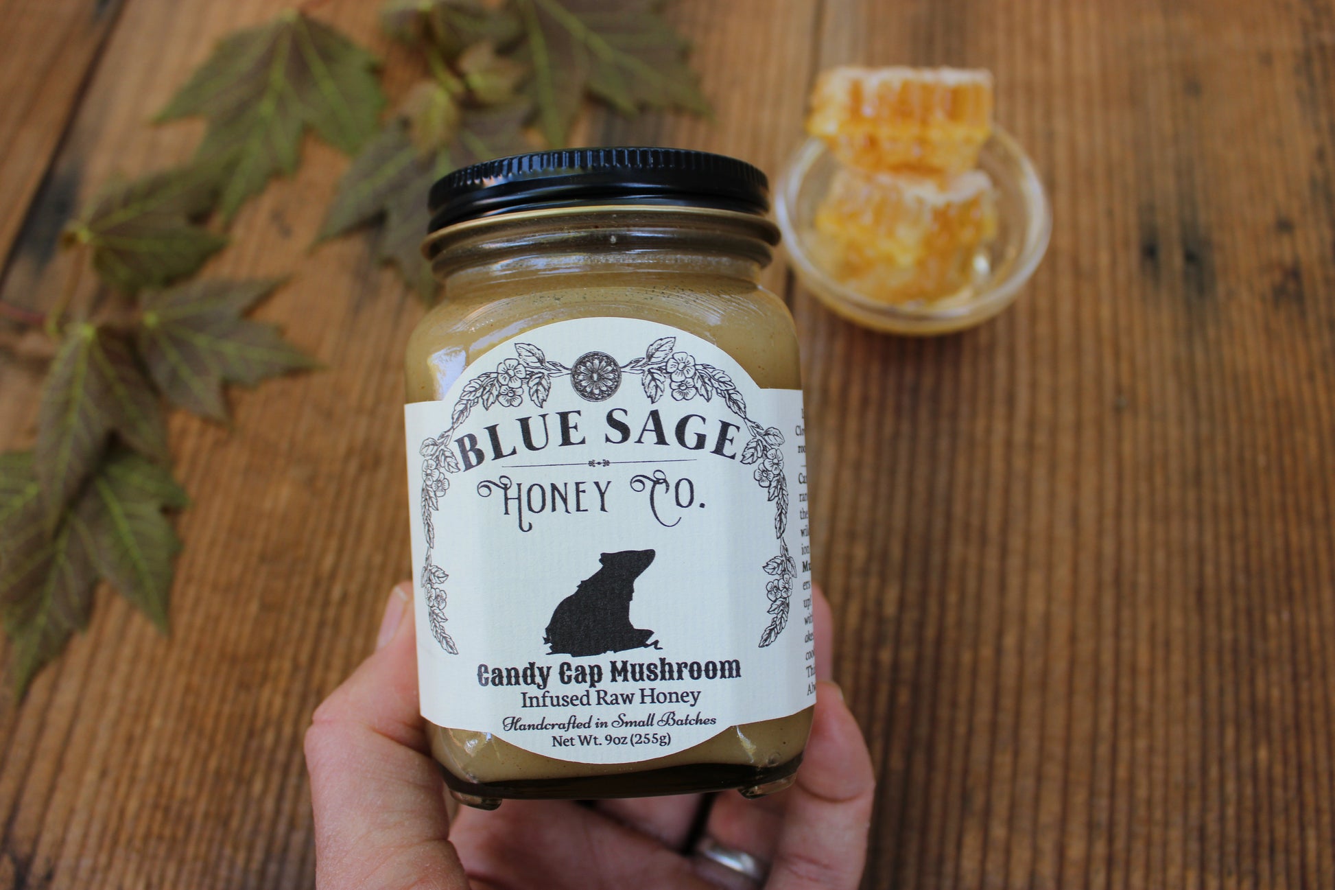 Candy Cap Mushroom Infused Honey - Maple Syrup Mushroom - Limited Batch! - Blue Sage Family Farm - Blue Sage Honey Co.