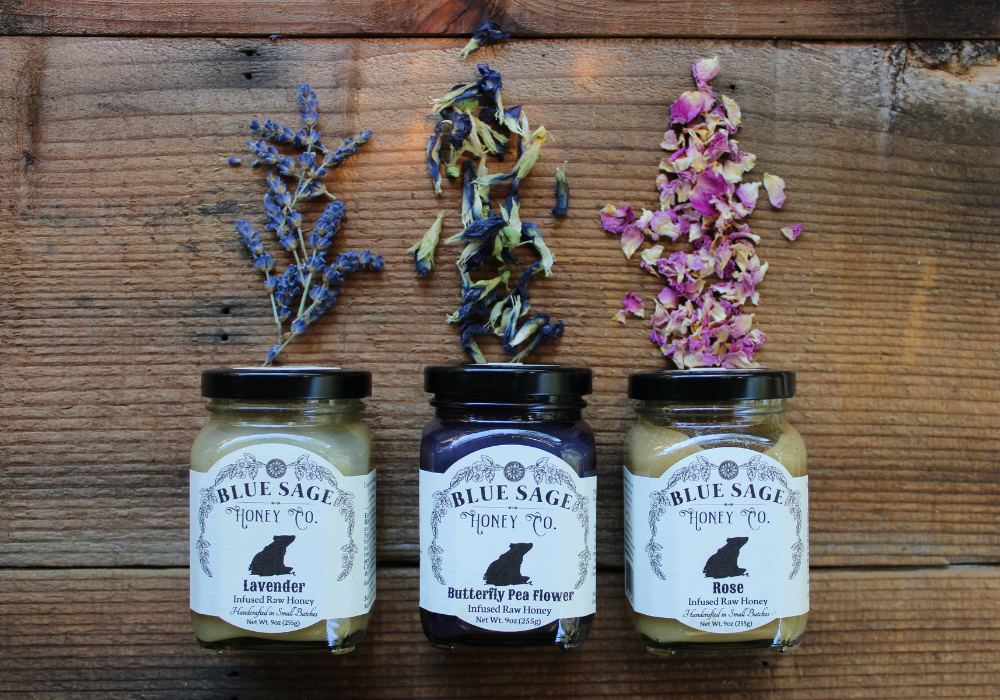 lavender rose and butterfly pea infused raw honey