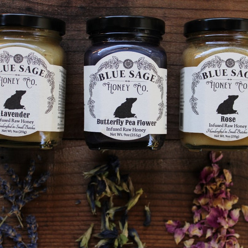 Flower Power Honey Bundle ~ Rose, Butterfly Pea, Lavender - Blue Sage Family Farm - Blue Sage Family Farm