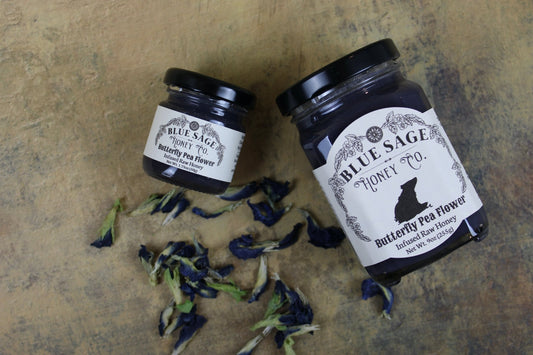 Butterfly Pea Flower Infused Raw Honey - Blue Butterfly Pea Flower Honey - Blue Sage Family Farm