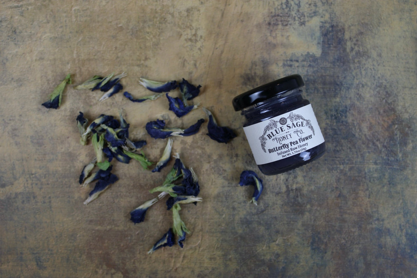 Butterfly Pea Flower Infused Raw Honey - Blue Butterfly Pea Flower Honey - Blue Sage Family Farm