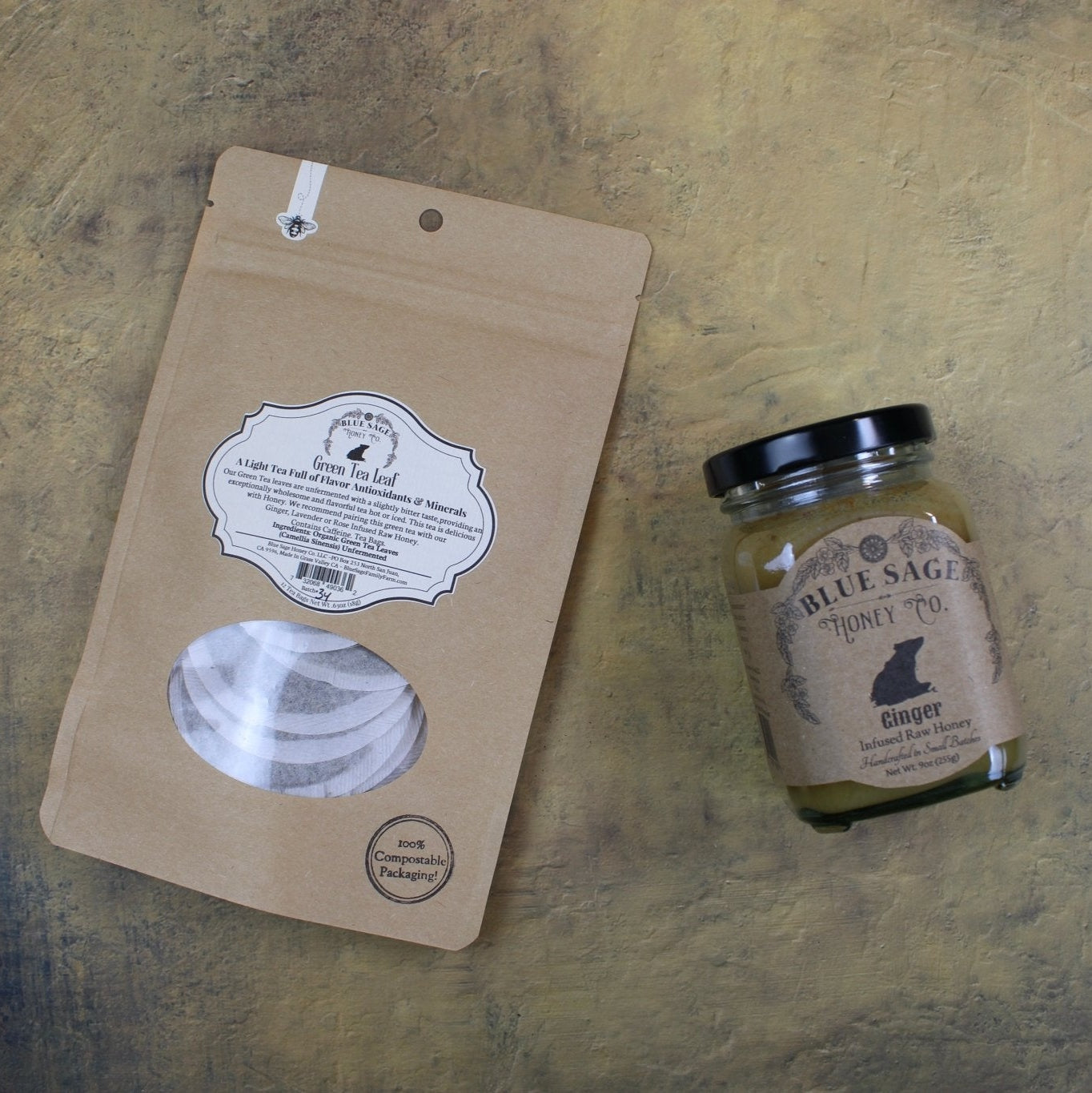 Ginger Honey & Green Tea ~ Curated Honey & Tea Pairing - Blue Sage Family Farm - Blue Sage Honey Co.