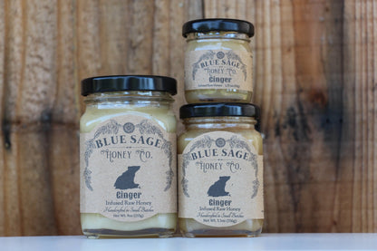 Ginger Infused Raw Honey- Ginger Honey - Blue Sage Family Farm