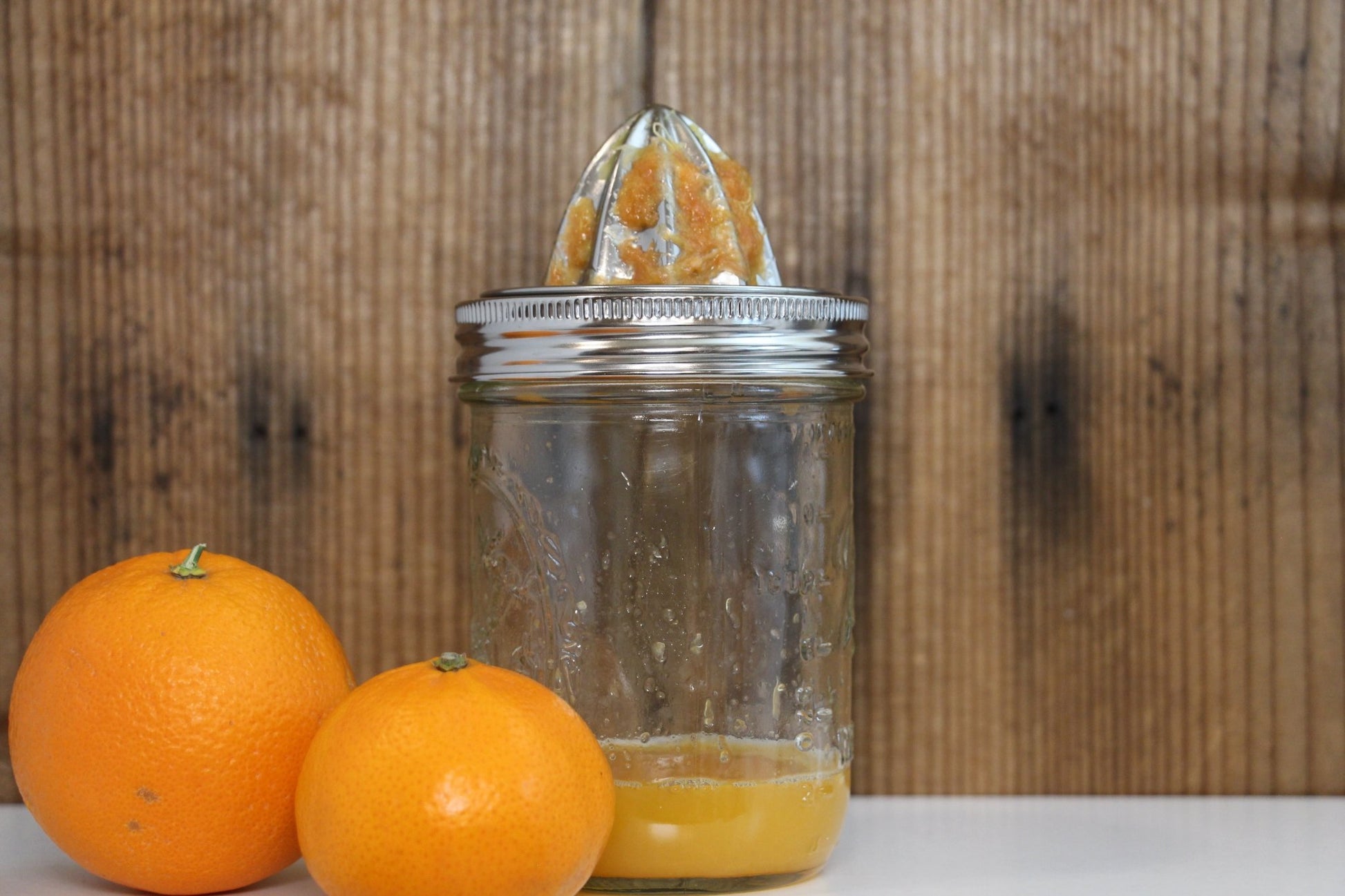 Mason Jar Glass Citrus Juicer with Stainless Steel Seal Lid 3Piece Glavers  Original Mason Glass 33.8 Oz. Canning Jar with Reamer and Lid Lemon Juicer