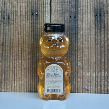 Raw Clover Honey Bear - Raw Unfiltered Clover Honey - 12oz - Blue Sage Family Farm - Blue Sage Honey Co.