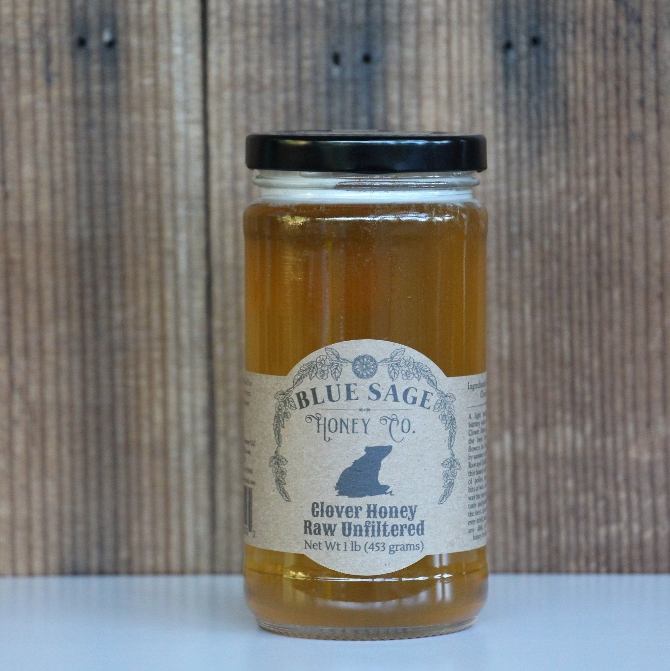 Raw Clover Honey - Unfiltered Natural Honey - 1 lb Glass Jar - Blue Sage Family Farm