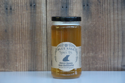 Raw Clover Honey - Unfiltered Natural Honey - 1 lb Glass Jar - Blue Sage Family Farm