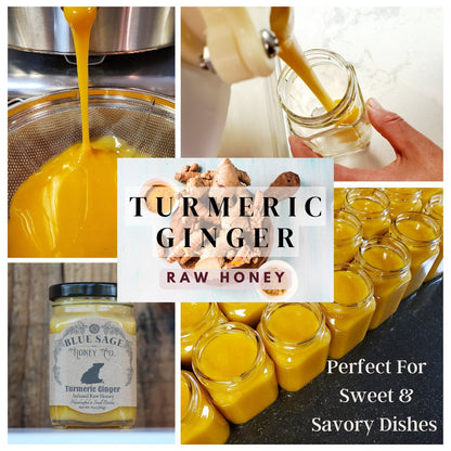 Turmeric Ginger Infused Raw Honey ~ Blue Sage Honey Co. - Blue Sage Family Farm
